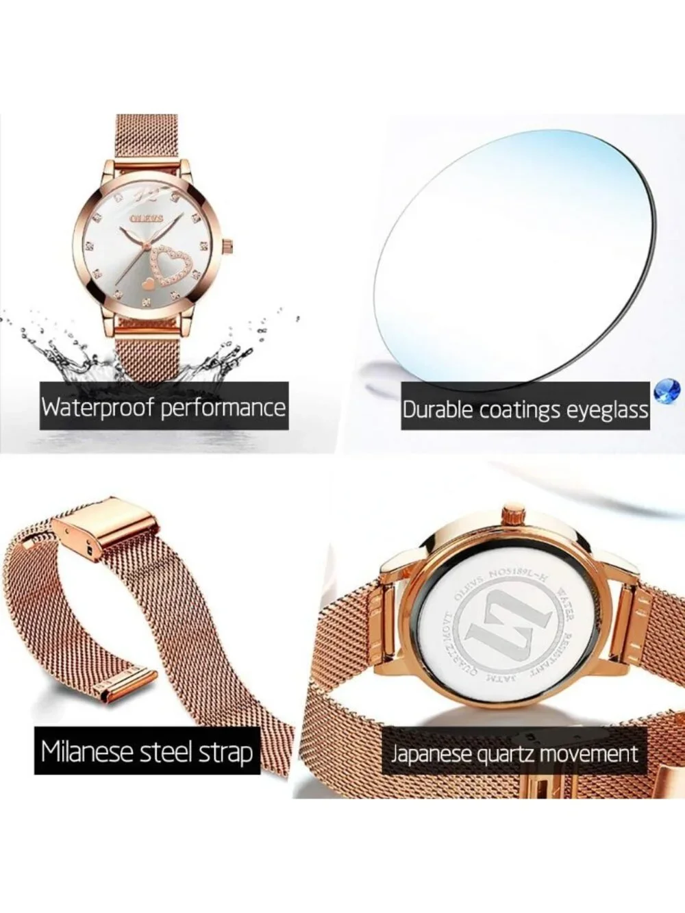 Women's White Mesh Strap Fashion Dress Hearts Quartz Bracelet Sets Ladies Watch